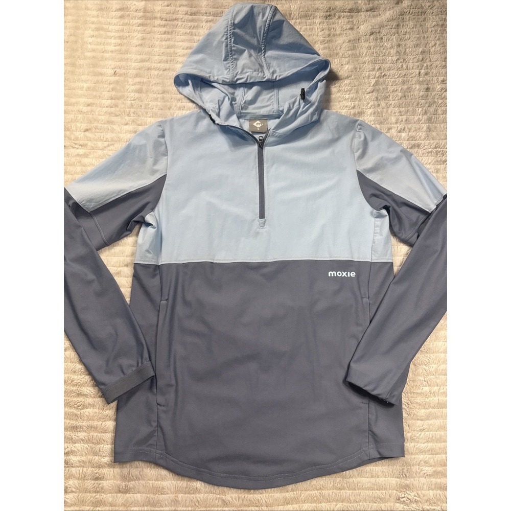 Moxie Hooded Windbreaker Pullover Men's S Sky Blue Colorblock Quarter‎ Zip Light
